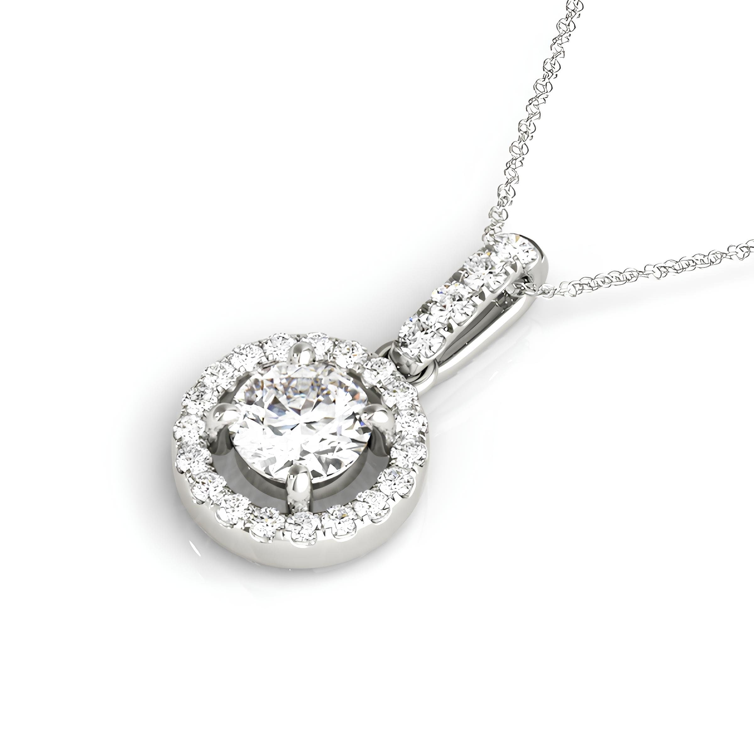 Halo Pendant Necklace 1.00 Carat EF VS/SI Lab Grown Round Diamond, IGI Certified Diamond Pendant Chain, Anniversary Gift, Gift For Women's
